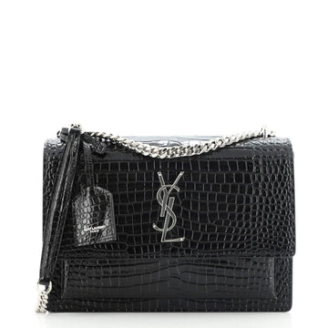 Saint Laurent Sunset Crossbody Bag Crocodile Embossed Leather Medium
