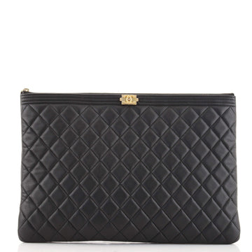 Chanel Boy O Case Clutch Quilted Caviar Large