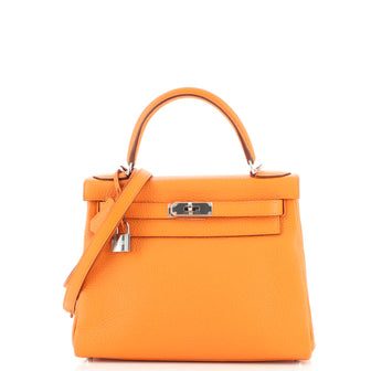 Hermes Kelly Handbag Orange Togo with Palladium Hardware 28