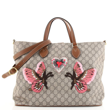 Gucci Convertible Soft Tote Embroidered GG Coated Canvas Medium