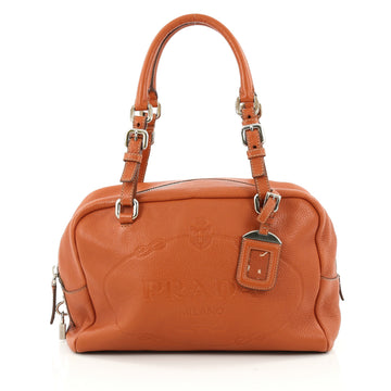 Prada Embossed Logo Bauletto Handbag Vitello Daino Medium