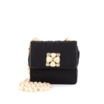Chanel Vintage Pearl Flap Bag Chevron Satin Mini