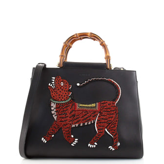 Gucci Nymphaea Top Handle Bag Embroidered Leather Medium