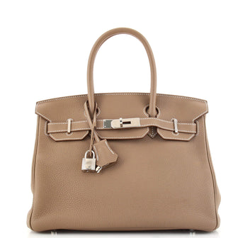 Hermes Birkin Handbag Grey Togo with Palladium Hardware 30