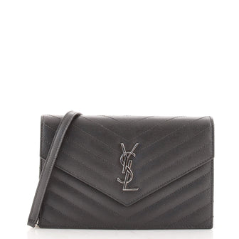 Saint Laurent Classic Monogram Wallet on Chain Matelasse Chevron Leather Small