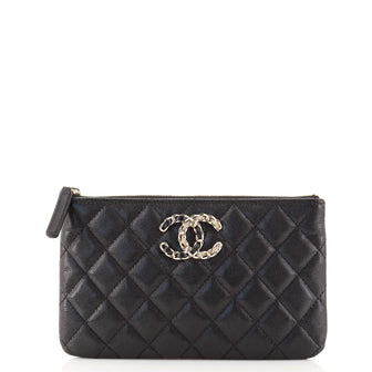Chanel French New Wave O Case Pouch Quilted Caviar Small