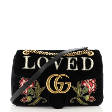 Gucci GG Marmont Flap Bag Embroidered Matelasse Velvet Medium