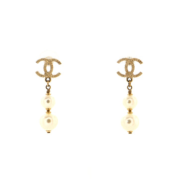 Chanel CC Drop Earrings Metal with Faux Pearls