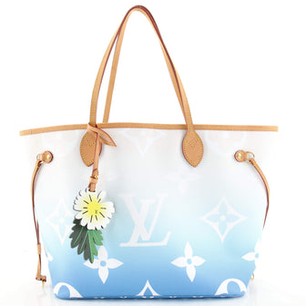 LOUIS VUITTON BY THE POOL NEVERFULL MM BLUE GIANT FLOWER MONOGRAM