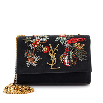 Saint Laurent Classic Monogram Crossbody Bag Embellished Suede Small