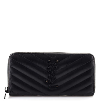 Saint Laurent Classic Monogram Zip Around Wallet Matelasse Chevron Leather Medium