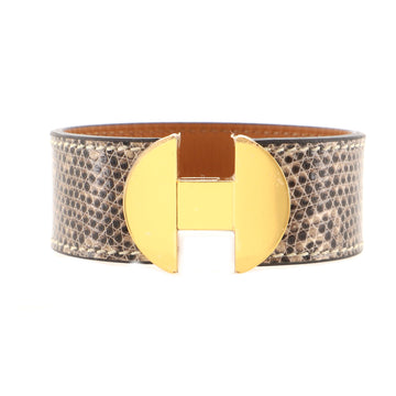 Hermes 2002 Manchette Bracelet Lizard and Metal