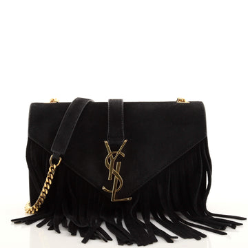 Saint Laurent Classic Monogram Fringe Crossbody Bag Suede Small