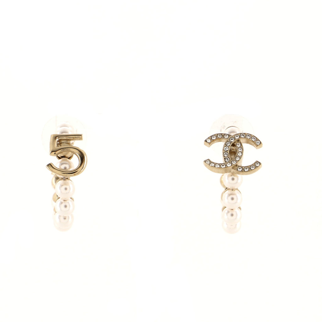 Chanel Faux Pearl and Crystal No. 5 Perfume Hoop Earrings - Yoogi's Closet