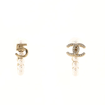 Chanel CC & 5 Hoop Earrings Metal with Faux Pearls and Crystals