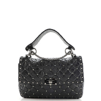 Valentino Rockstud Spike Flap Bag Crystal Embellished Quilted Leather Medium