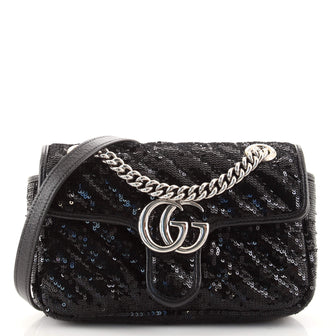 Gucci GG Marmont Flap Bag Diagonal Quilted Sequins Small