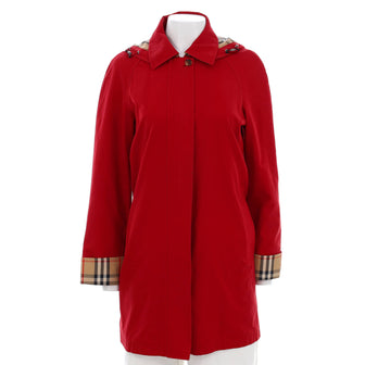Burberry Women's Hooded Trench Coat Polyester with Vintage Check Detail