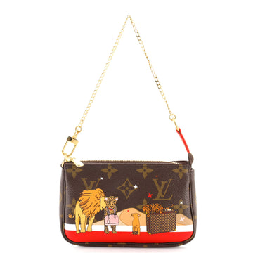 Louis Vuitton Pochette Accessoires Limited Edition Vivienne Xmas Monogram Canvas Mini