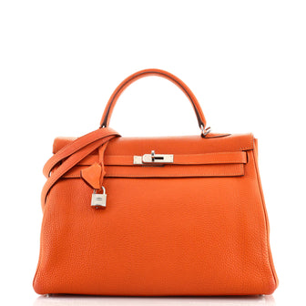 Hermes Kelly Handbag Orange Togo with Palladium Hardware 35