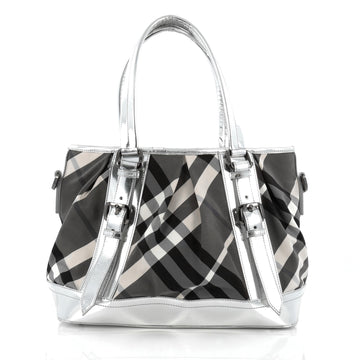 Burberry Lowry Convertible Tote Beat Check Nylon Medium Gray