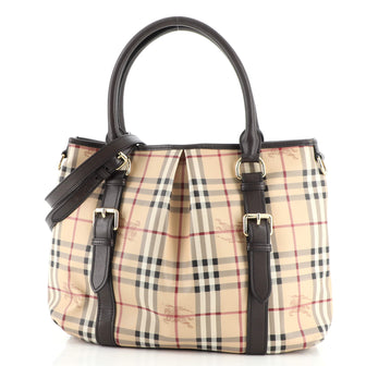 Burberry Northfield Convertible Tote Haymarket Coated Canvas Small