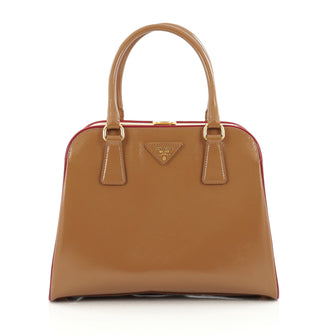 Prada Pyramid Top Handle Bag Vernice Saffiano Leather Brown