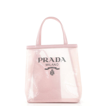 Prada Logo Convertible Tote Sequined Mesh Small