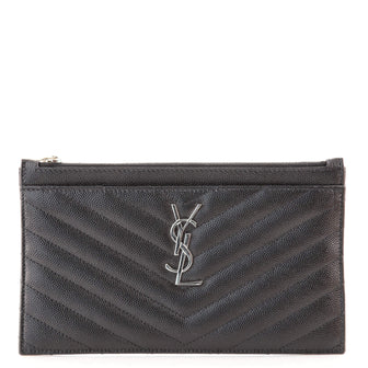Saint Laurent Classic Monogram Zip Bill Pouch Matelasse Chevron Leather Medium