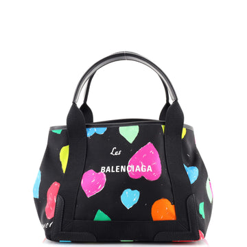 Balenciaga Navy Cabas Canvas with Leather Small