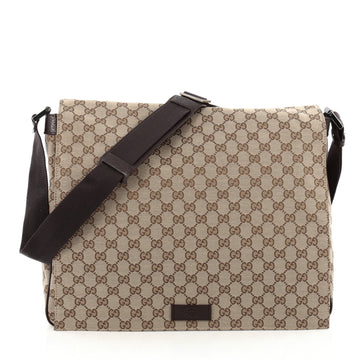 Gucci Flap Messenger Bag GG Canvas Large Brown