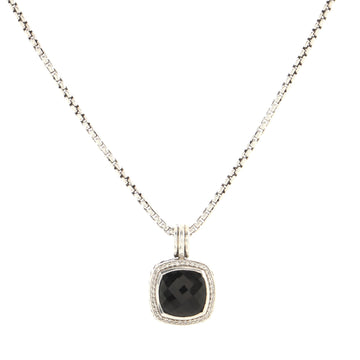 David Yurman Albion Enhancer Pendant Necklace Sterling Silver with Black Onyx and Diamonds 14mm