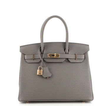 Hermes Birkin Handbag Grey Togo with Gold Hardware 30