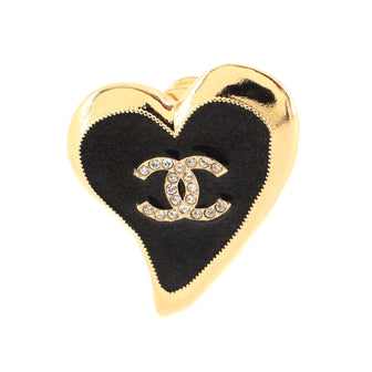 Chanel CC Heart Pin Brooch Metal and Enamel with Crystals