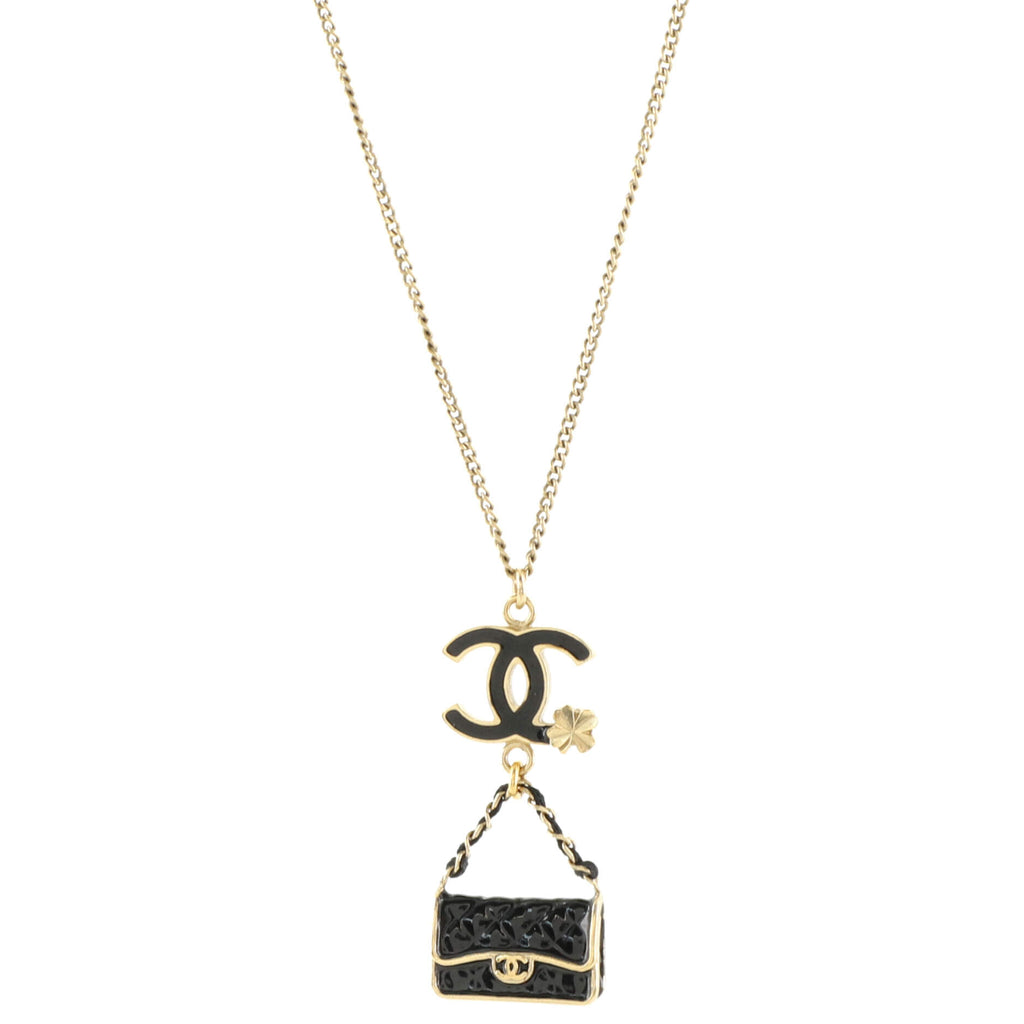 B Chanel Gold with White Ivory Brass Metal CC Clover Pendant Necklace ITALY  - Chanel | MyPrivateDressing