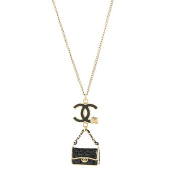 Chanel CC Clover Flap Bag Pendant Necklace Metal with Enamel