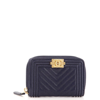 Chanel Boy Zip Coin Purse Chevron Caviar Small