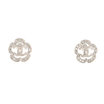 Chanel Coco Flapper Camellia CC Stud Earrings Metal with Crystals