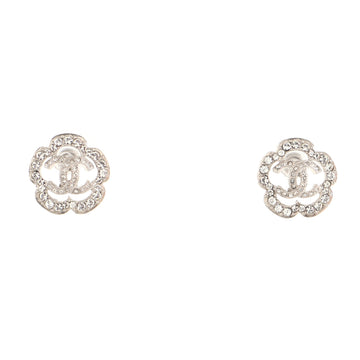 Chanel Coco Flapper Camellia CC Stud Earrings Metal with Crystals