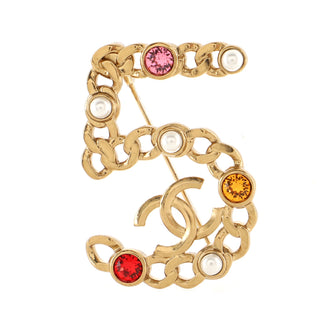 Chanel No. 5 Chain Brooch Metal with Faux Pearls and Crystals