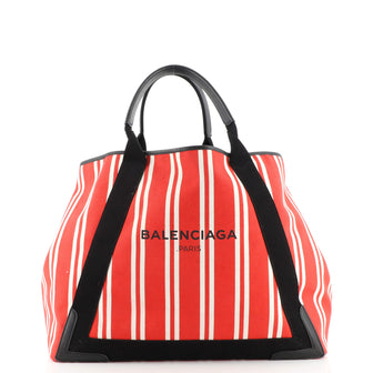 Balenciaga Navy Cabas Striped Canvas and Leather Medium