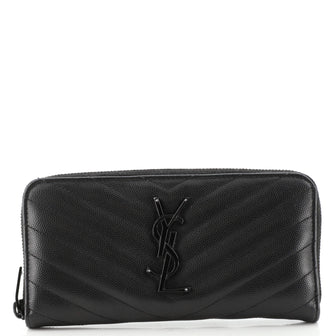 Saint Laurent Classic Monogram Zip Around Wallet Matelasse Chevron Leather Medium
