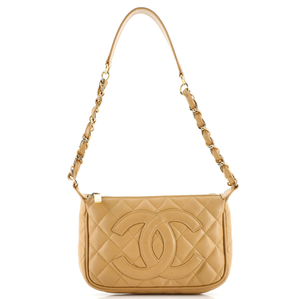 Chanel Timeless CC Chain Shoulder Bag Quilted Caviar Small Neutral 1480273