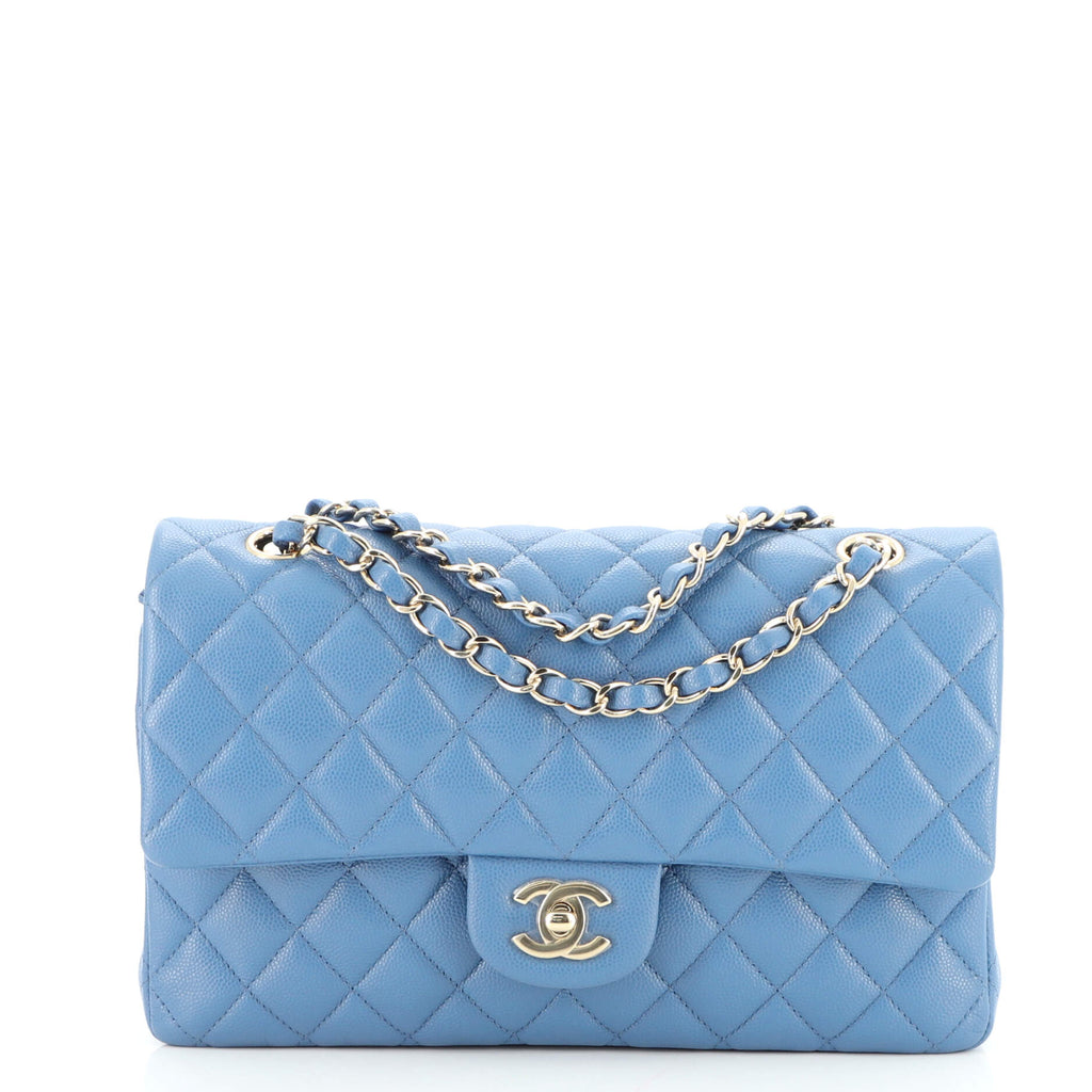 Chanel Classic Double Flap Bag Quilted Caviar Medium Blue 2258183