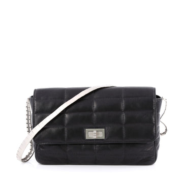 Chanel Vintage Chocolate Bar Mademoiselle Flap Bag Quilted Leather Medium Black