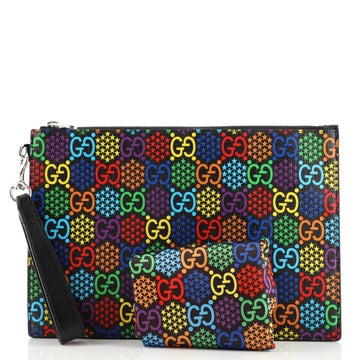 Gucci Wristlet Zip Pouch Psychedelic Print GG Coated Canvas Medium