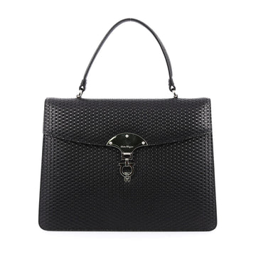 Salvatore Ferragamo Gancini Top Handle Bag Woven Leather Medium