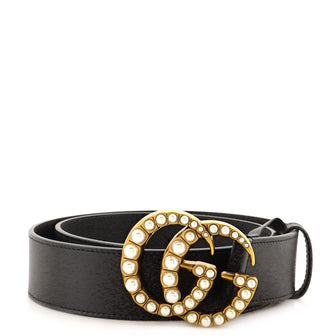 Gucci Pearly GG Marmont Belt Leather Wide