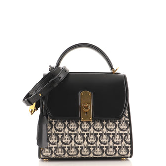 Salvatore Ferragamo Boxyz Top Handle Bag Gancini Jacquard and Leather Small