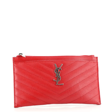 Saint Laurent Classic Monogram Zip Bill Pouch Matelasse Chevron Leather Medium